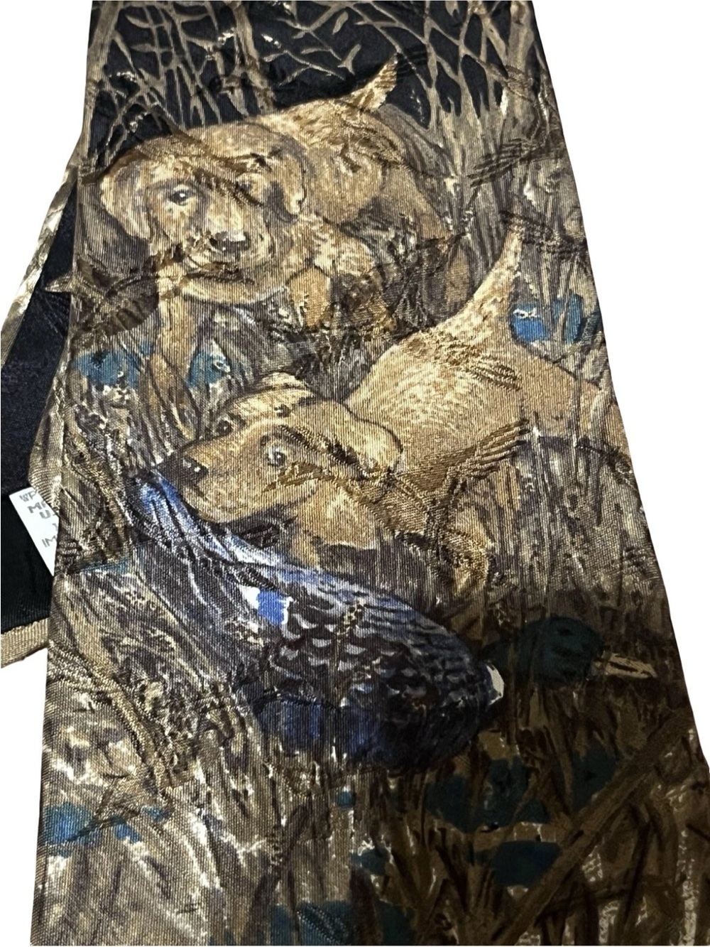 Vintage Field & Stream 100% Silk Tie Mallard Duck Hunting Dogs, Made in USA lab
